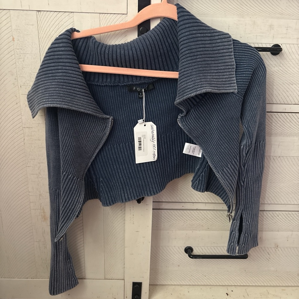 G/FORE Blue Ribbed Cowl Neck Sweater